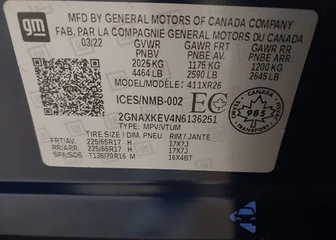 2022 Chevrolet Equinox Fwd Lt z USA, uszkodzony, nr VIN 2GNAXKEV4N6136251